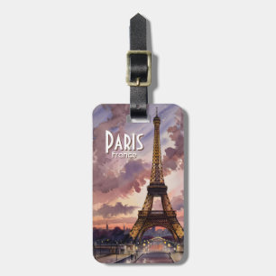 Paris Eiffelturm Dämmerung Aquarell Individueller Gepäckanhänger
