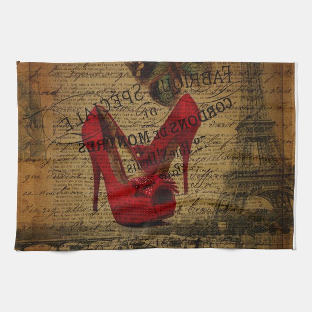 Paris-Eiffelturm Fashionista-Rot-Stilette Handtuch (Horizontal)
