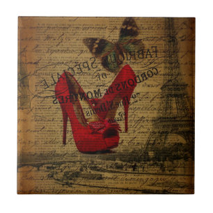 Paris Eiffelturm fashionista Rote Stilettos Fliese
