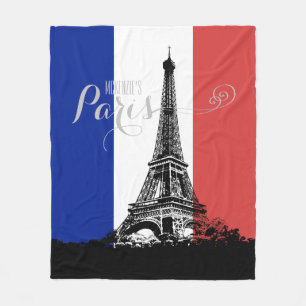 Paris Eiffelturm Frankreich Flagge Monogramm Fleecedecke