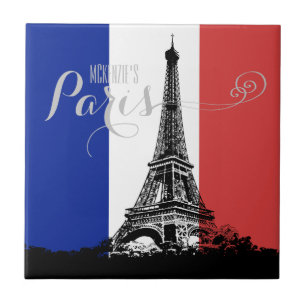 Paris Eiffelturm Frankreich Flagge Monogramm Fliese