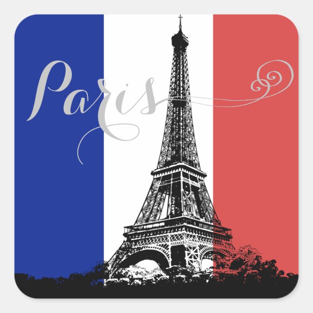 Paris-Eiffelturm-Frankreich-Flagge Quadratischer Aufkleber (Vorderseite)