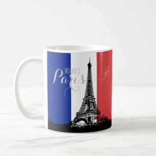 Paris-Eiffelturm-Frankreich-Flaggen-Monogramm Kaffeetasse