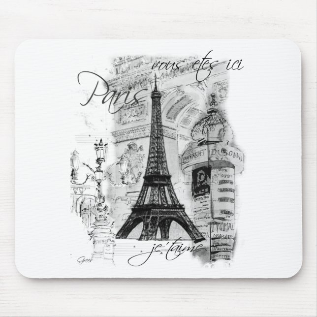 Paris Eiffelturm Französische Szene Collage Mousepad (Vorne)