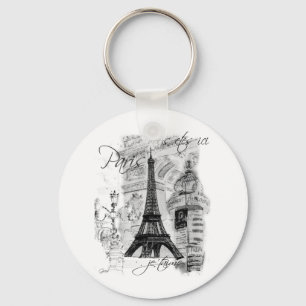 Paris Eiffelturm Französische Szene Collage Schlüsselanhänger