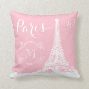 Paris Eiffelturm Girly Pink White Mit Monogramm Kissen