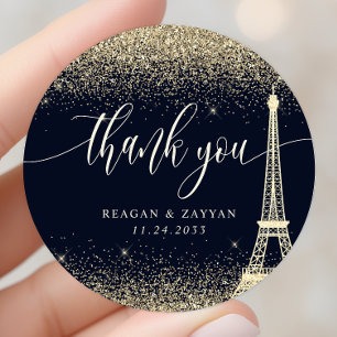 Paris Eiffelturm Gold Glitter Hochzeit Danke Runder Aufkleber