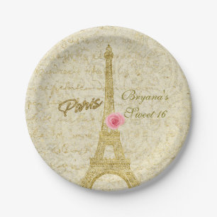 Paris Eiffelturm Gold & Pink Glamour Party Pappteller