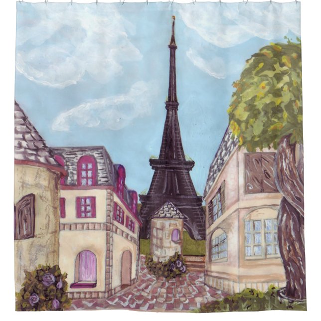 Paris Eiffelturm inspiriert Landschaftskunst Duschvorhang (Vorderseite)