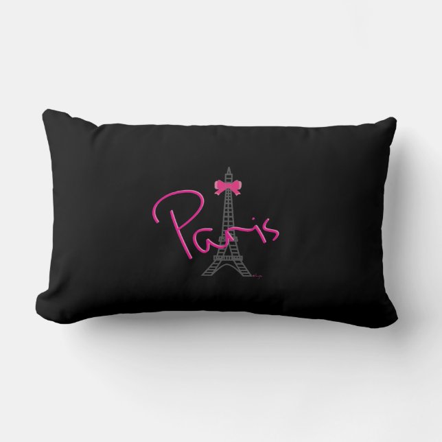Paris, Eiffelturm mit rosa Bow Modern Black Lendenkissen (Vorderseite)