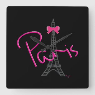 PARIS, Eiffelturm mit rosa Bow Quadratische Wanduhr