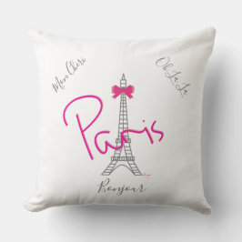 Paris, Eiffelturm Pink Bow Französisch Modernes We Kissen