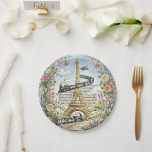 Paris, Eiffelturm, romantische französische Kunst Pappteller