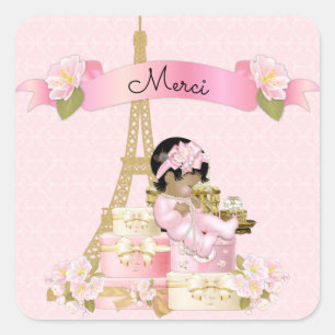 Paris Eiffelturm Rosa Gold Baby Mädchen Ethnisch Quadratischer Aufkleber