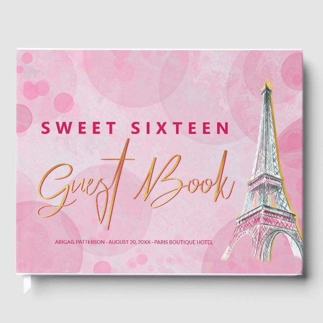Paris Eiffelturm Rosa Gold Ooh La Custom Gästebuch (Vorderseite)