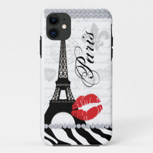 Paris-Eiffelturm-Rosa-LippenHandy-Abdeckungsrot iPhone 11 Hülle