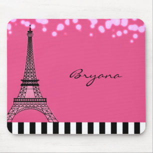 Paris-Eiffelturm-Rosa-Pudel-Mädchen-Mausunterlage Mousepad