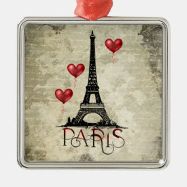 Paris, Eiffelturm Rotes Herz - Löwen Weihnachten Ornament Aus Metall