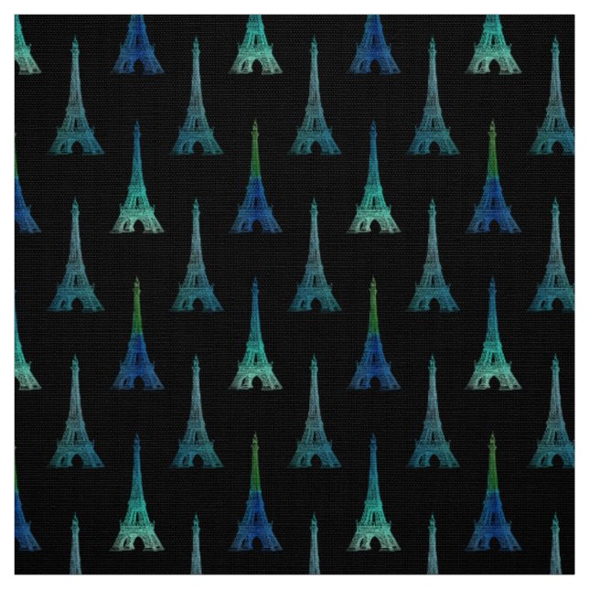 Paris-Eiffelturm-Schwarz-blaues Grün-Gewebe Stoff (Muster)