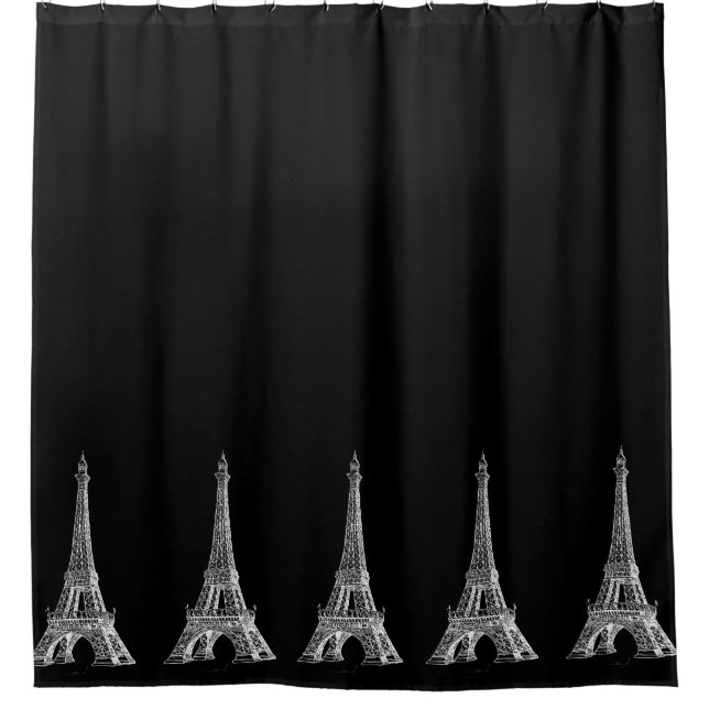 Paris-Eiffelturm-Schwarz-Duschvorhang Duschvorhang (Vorderseite)