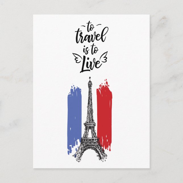 *~* Paris Eiffelturm Schwarze Kontur Weiß Postkarte (Vorderseite)