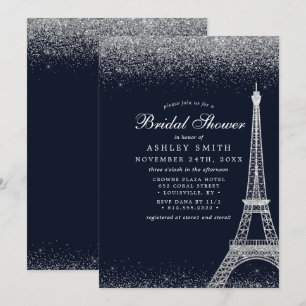 Paris Eiffelturm Silber Glanz Brautparty Einladung