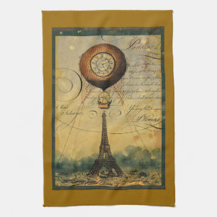 Paris Eiffelturm Steampunk Heißluftballon Küchentuch