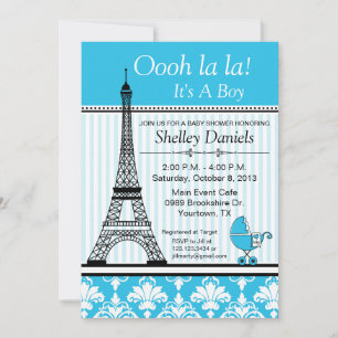Paris Eiffelturm Thema Baby Shower Blau Einladung