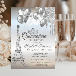 Paris Eiffelturm, Tropfen Ballons Quinceañera Einladung