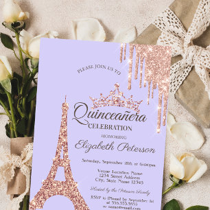 Paris Eiffelturm, tropfende Lavendel Quinceañera Einladung