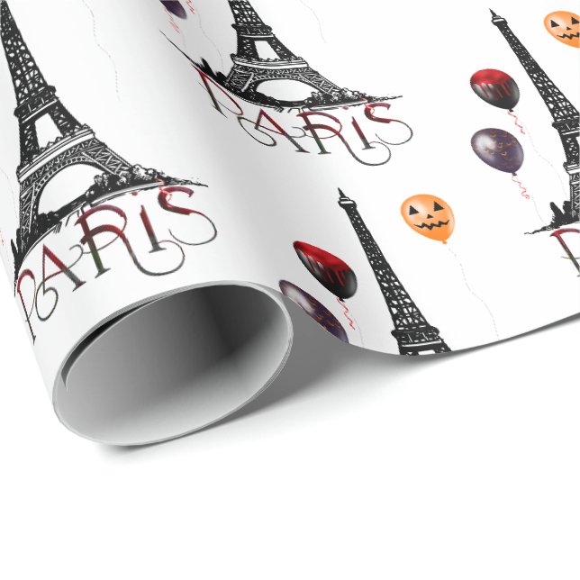 Paris, Eiffelturm und Halloween Balloons Gotik Geschenkpapier (Rolleneckpunkt)