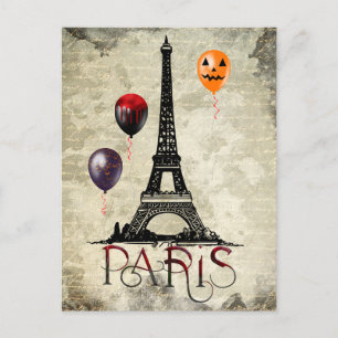 Paris, Eiffelturm und Halloween Balloons Gotik Postkarte