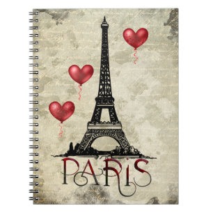 Paris, Eiffelturm und Red Heart Balloons Script Notizblock