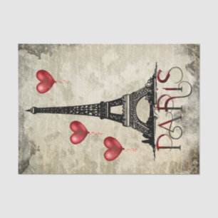 Paris, Eiffelturm und Red Heart Balloons Script Seidenpapier
