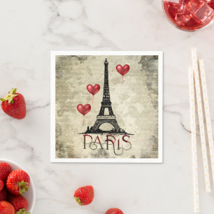 Paris, Eiffelturm und Red Heart Balloons Script Serviette