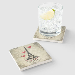 Paris, Eiffelturm und Red Heart Balloons Script Steinuntersetzer