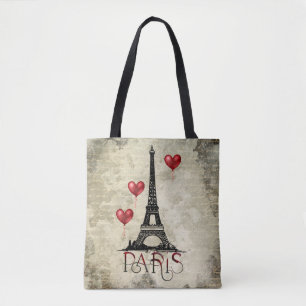 Paris, Eiffelturm und Red Heart Balloons Script Tasche