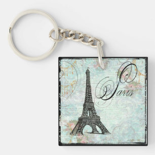 Paris Eiffelturm und rosa Rosen Schlüsselanhänger