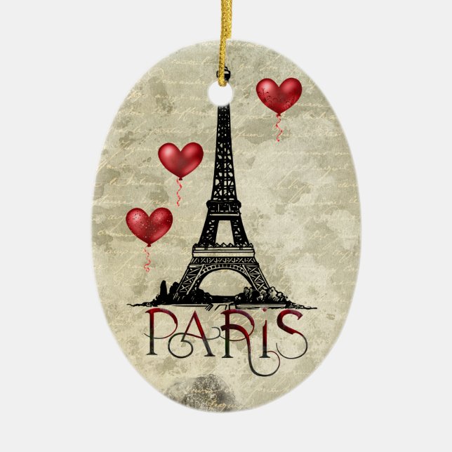 Paris, Eiffelturm und Rote Balloons Weihnachten Keramik Ornament (Vorne)