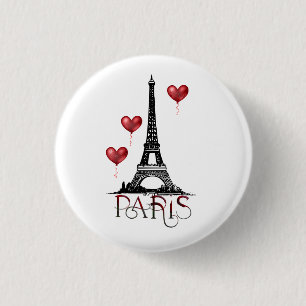 Paris, Eiffelturm und rote Herzballons Button