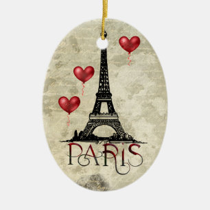Paris, Eiffelturm und rote Luftballons Weihnachten Keramik Ornament