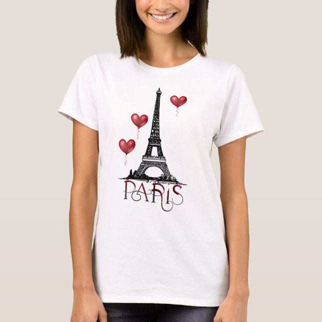 Paris, Eiffelturm und Rotes Herz T-Shirt (Vorderseite)