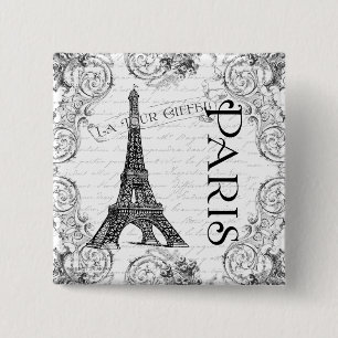 Paris Eiffelturm und Schriftrollen Button