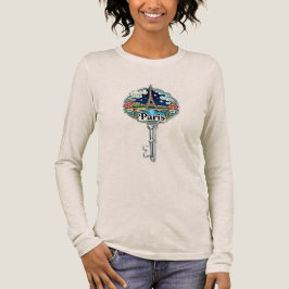 Paris Eiffelturm Vintage Schlüssel Souvenir Langar Tri-Blend Shirt