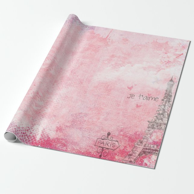 Paris-Eiffelturm Vintage Tauben Geschenkpapier (Ungerollt)