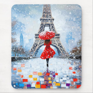 Paris Eiffelturm Winterromanze roter Regenschirm  Mousepad