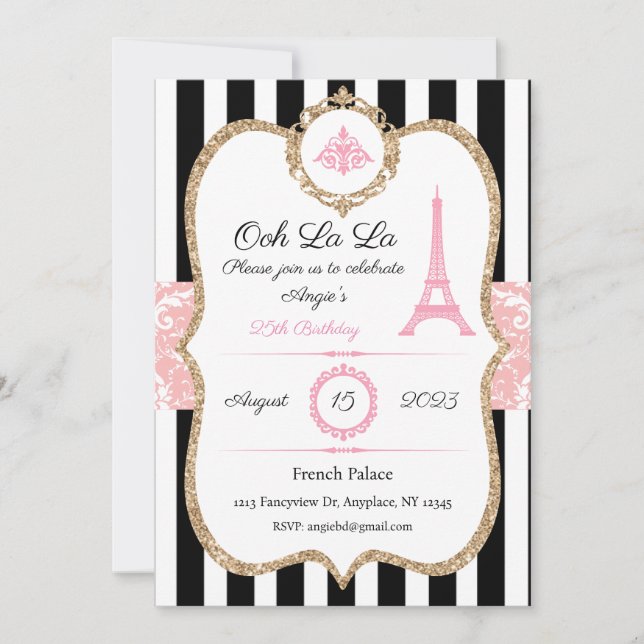 Paris Einladung, Custom, Birthday, Bridal, Baby Einladung (Vorderseite)