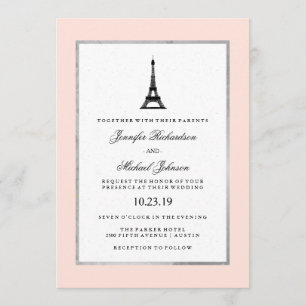 Paris Elegance Blush Pink Silver und Black Wedding Einladung