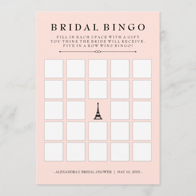 Paris Elegance Bridal Bingo Brautparty Game (Vorderseite)
