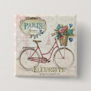 Paris-Fahrrad mit Blumen in der Front Button